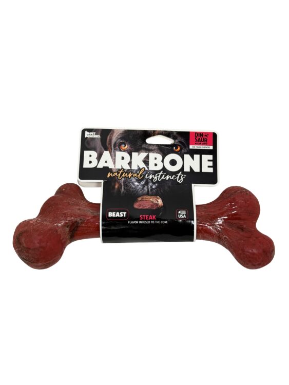 Pet Qwerks BarkBone Dinosaur Steak Flavor Chew Toy - Beast