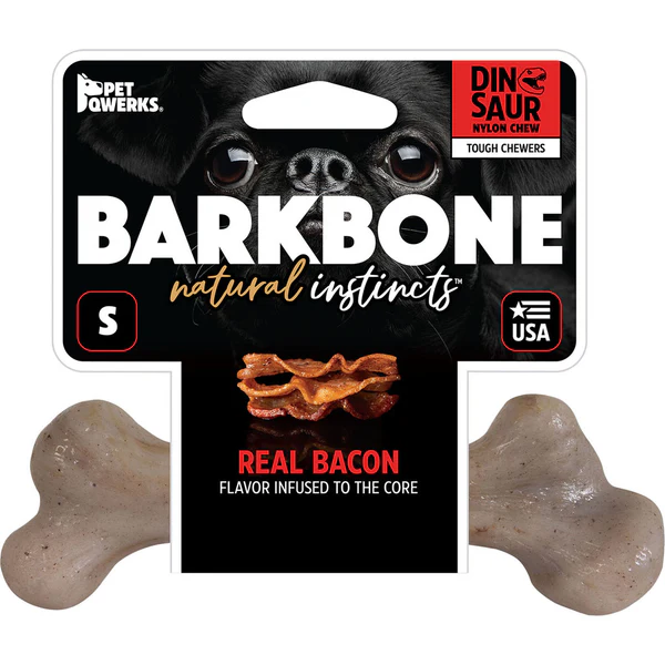Pet Qwerks BarkBone Dinosaur Bacon Flavor Chew Toy - Small