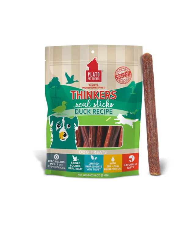 Plato Thinkers Real Sticks Duck Dog Treats -10oz Bag