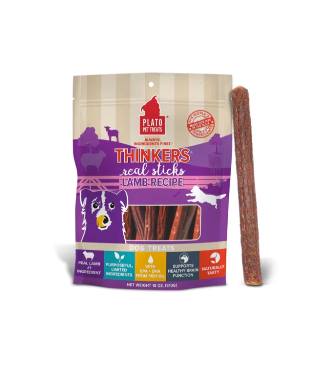 Plato Thinkers Real Sticks Lamb Dog Treats -10oz Bag