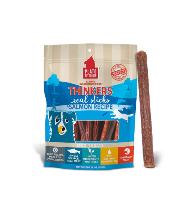 Plato Thinkers Real Sticks Salmon Dog Treats - 10oz Bag