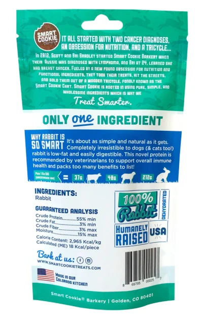 Smart Cookie Grain Free Rabbit Jerky Dog Treats - 3oz Bag back of bag