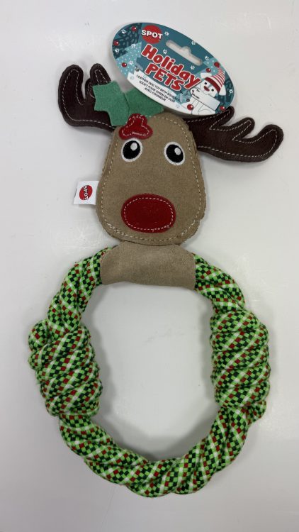 SPOT Holiday Pets 11" Leather Reindeer Tug Dog Toy