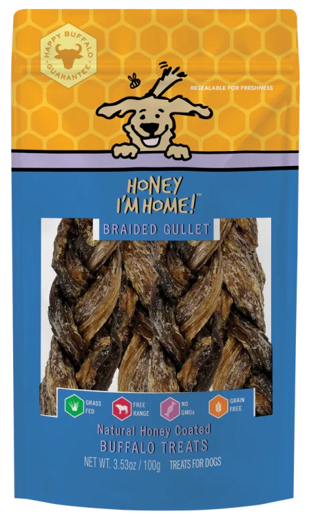 Honey I'm Home! Buffalo Braided Gullet Treats - 3.5oz Bag