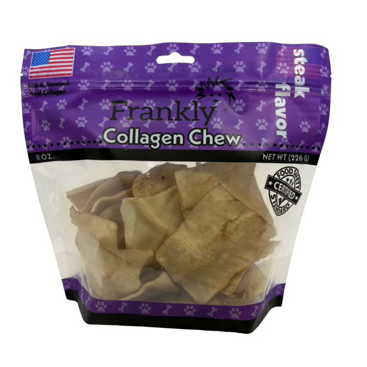 Frankly Pet Beef Collagen Chew Chips Steak Flavor – 8oz Bag