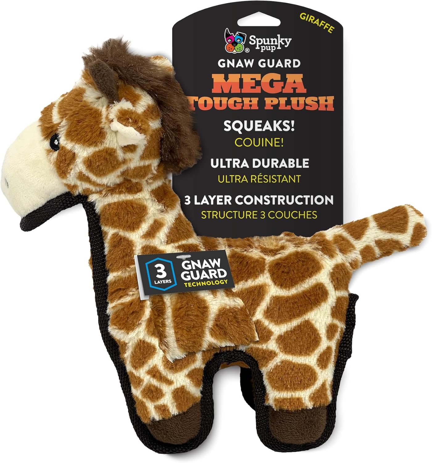 Spunky Pup Gnaw Guard Mega Tough Plush Giraffe Dog Toy dimensions