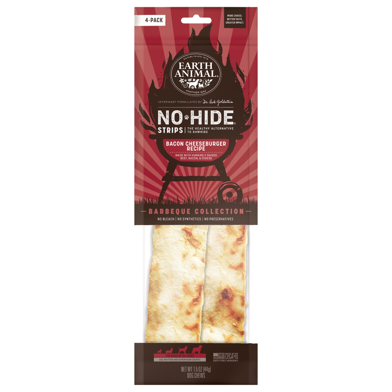 Earth Animal No Hide BBQ Bacon Cheeseburger Strips - 4 Pack