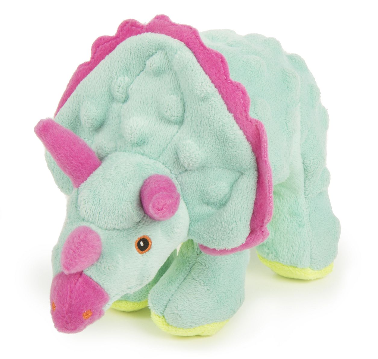 goDog Dinos Frills Triceratops Dog Toy with Chew Guard - Small Teal