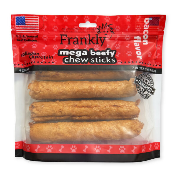 Frankly Pet Mega Beefy Chew Collagen Sticks Bacon Flavor - 4 Pack