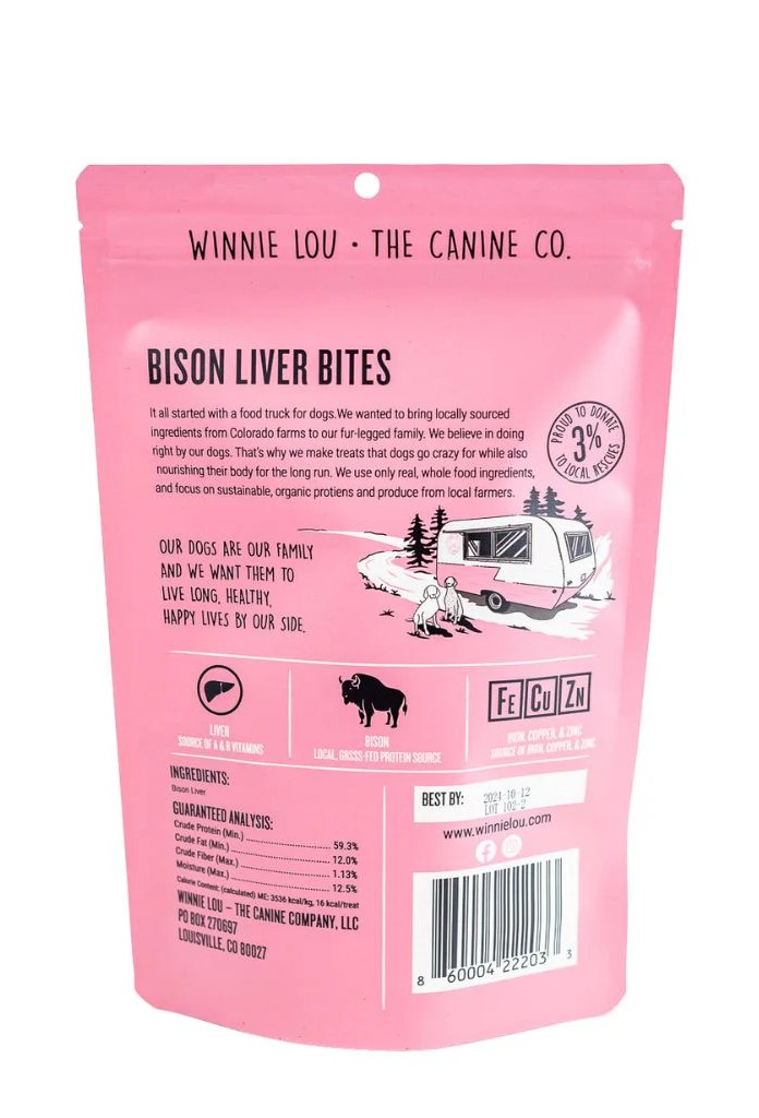 Winnie Lou Bison Liver Bites Dog Treats - 2.5oz Bag