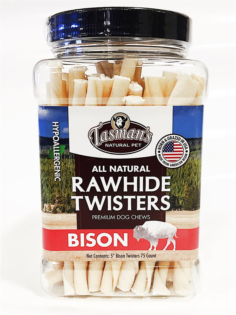 Tasman's Natural Pet Premium Bison Rawhide Small Twisters - 75 Pack