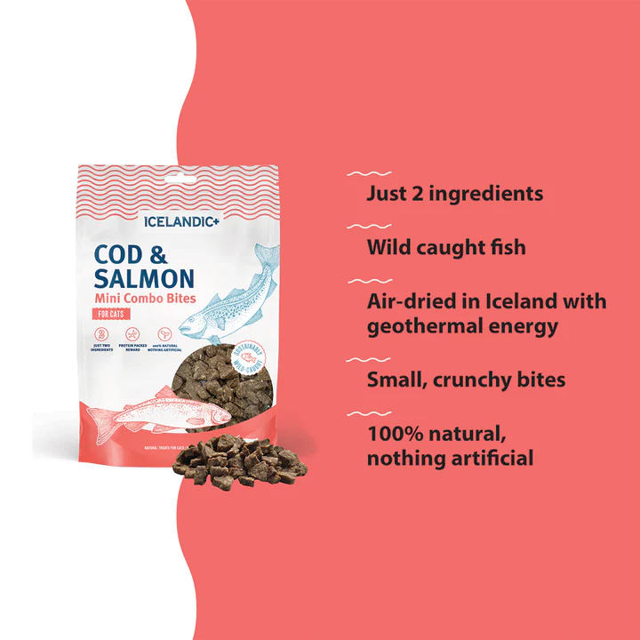Icelandic+ Cod and Salmon Combo Bites Treats for Cats - 1.7oz Bag Benefits
