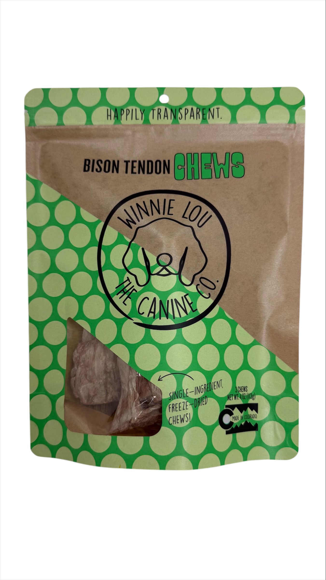 Winnie Lou Bison Tendon Chews Dog Treats - 4oz Bag