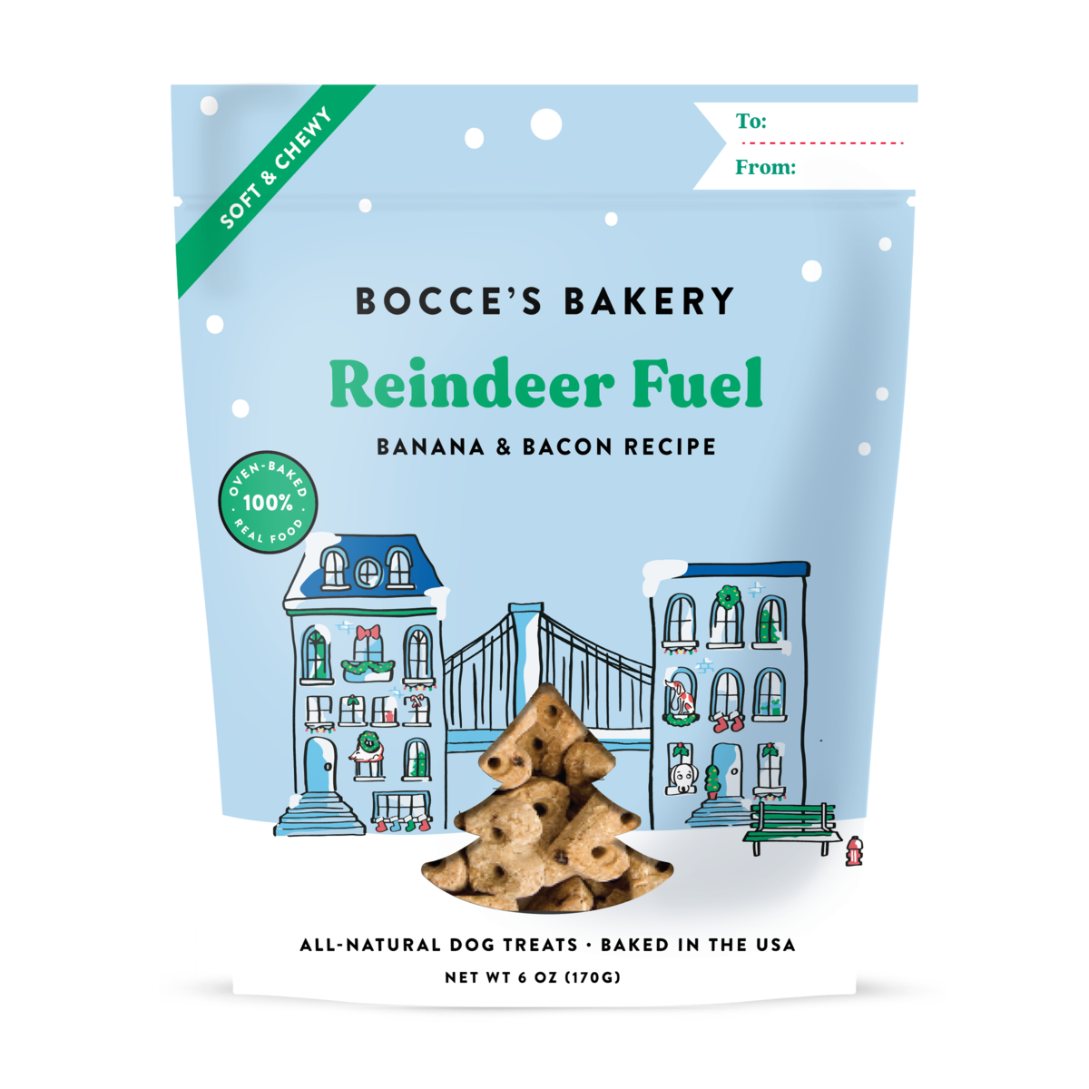 Bocce's Bakery Reindeer Fuel Banana and Bacon Recipe Dog Treats - 6oz Bag