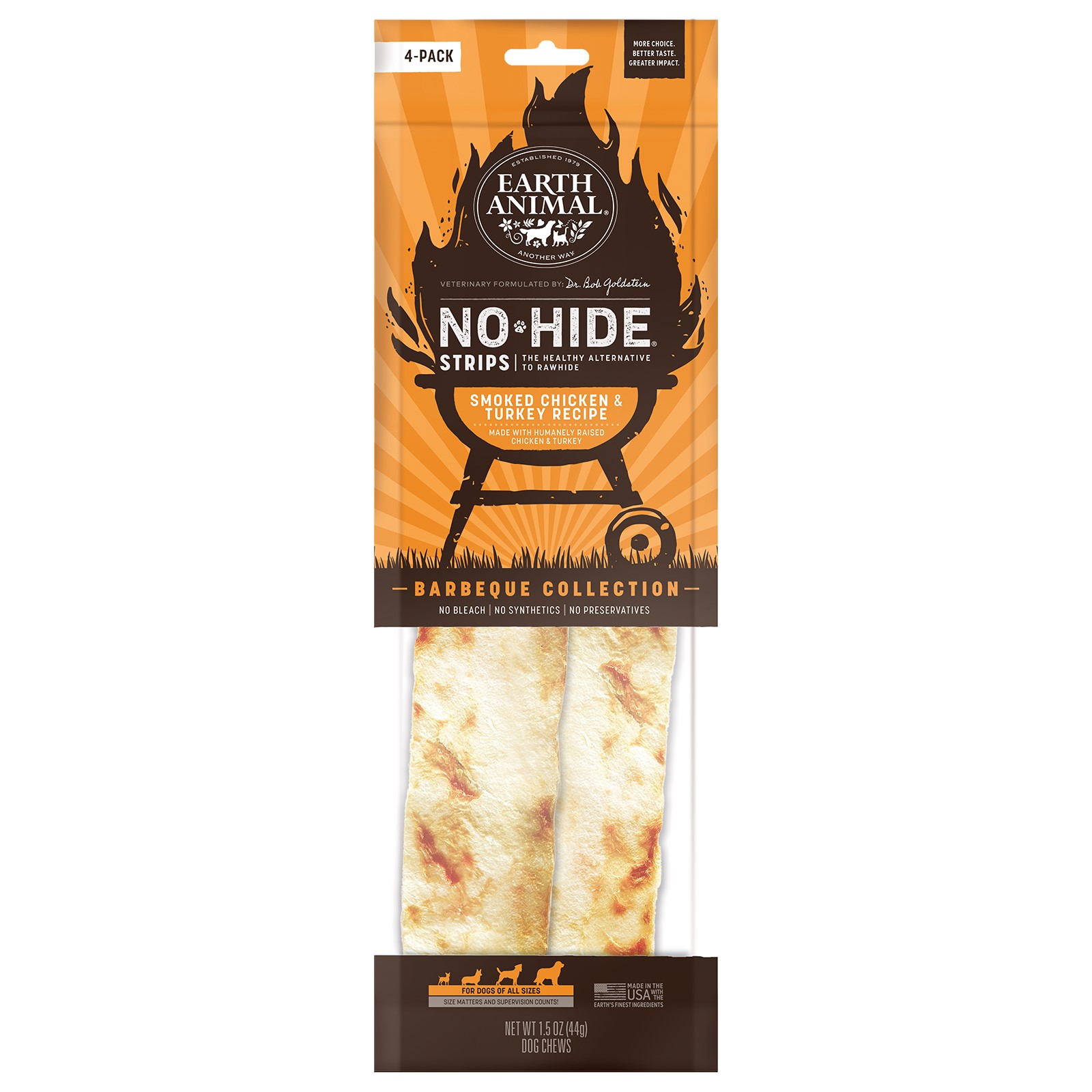 Earth Animal No Hide BBQ Smoked Chicken & Turkey Strips - 4 Pack