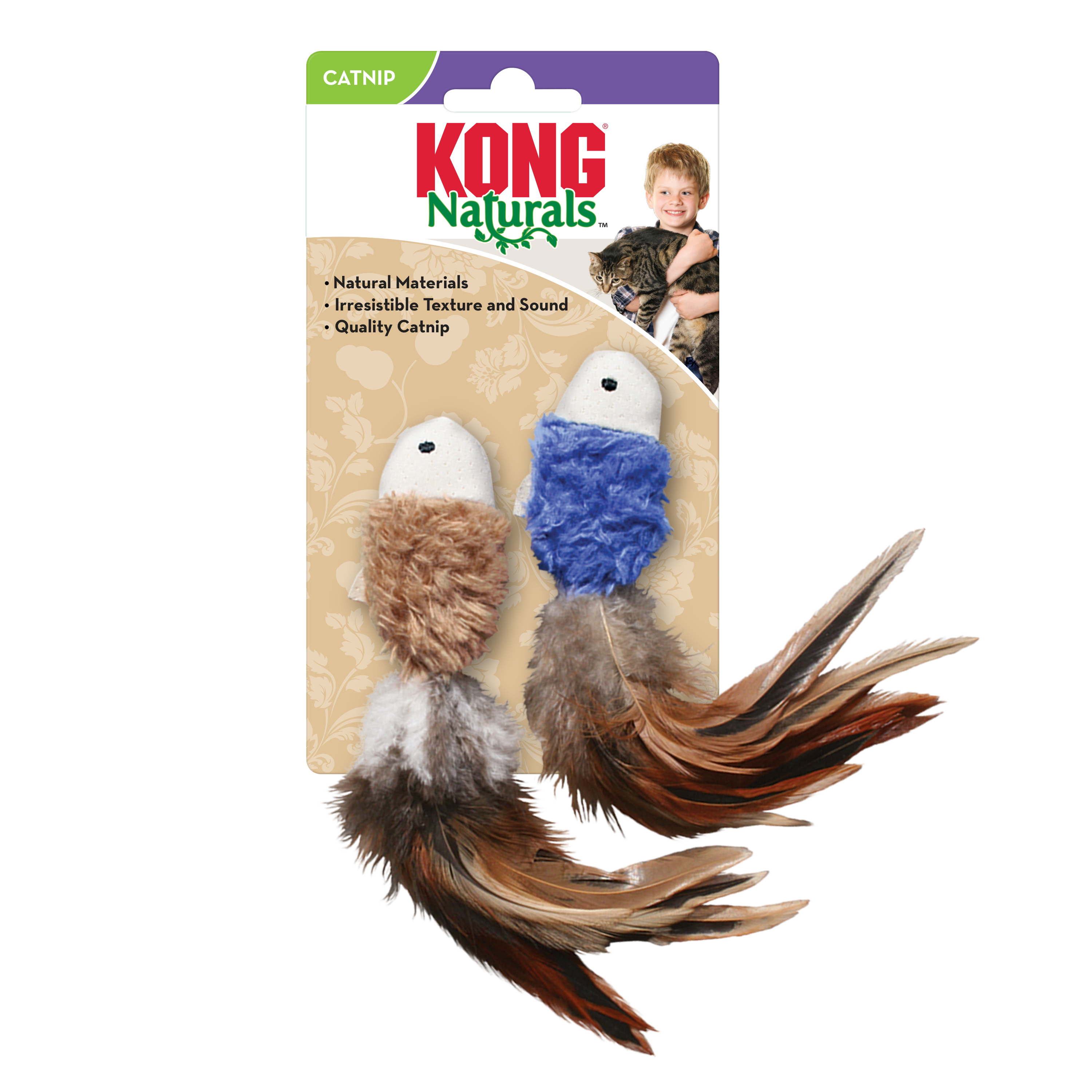 KONG Naturals Crinkle Fish w/ Feathers Catnip Toy - 2 pack Dimensions