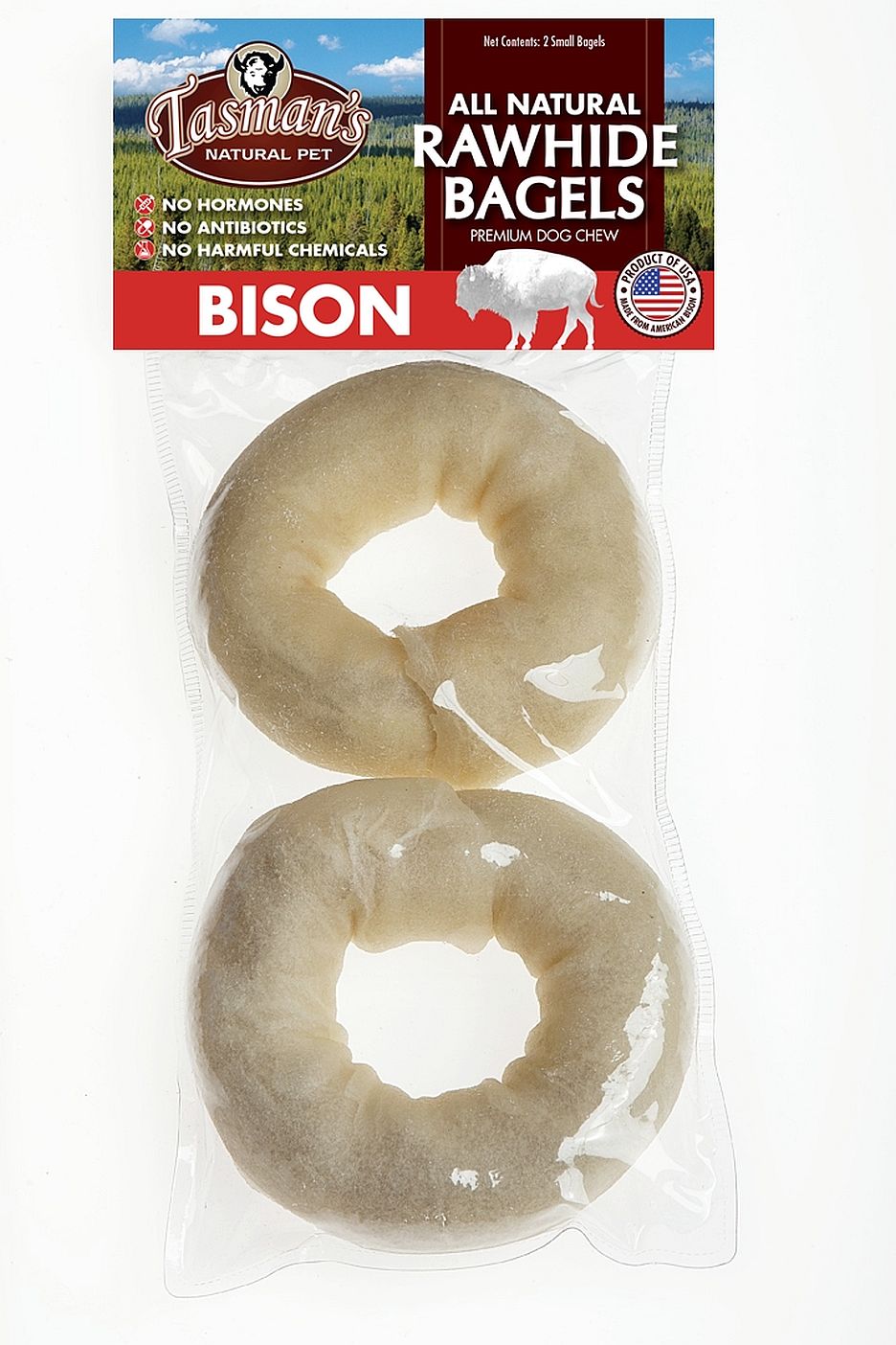 Tasman's Natural Premium Pet Bison Rawhide Bagels - 2 Pack