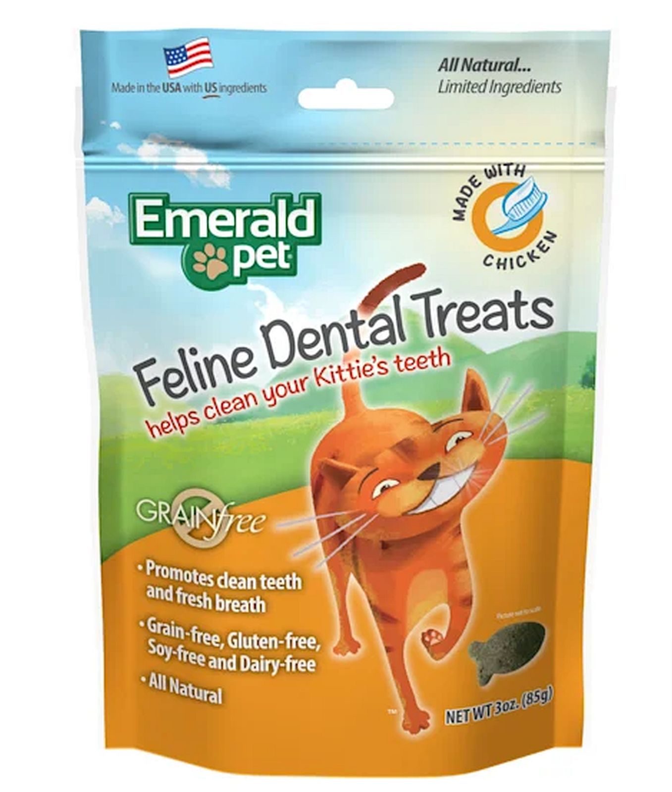 Emerald Pet Feline Dental Chicken Treats  - 3oz Bag