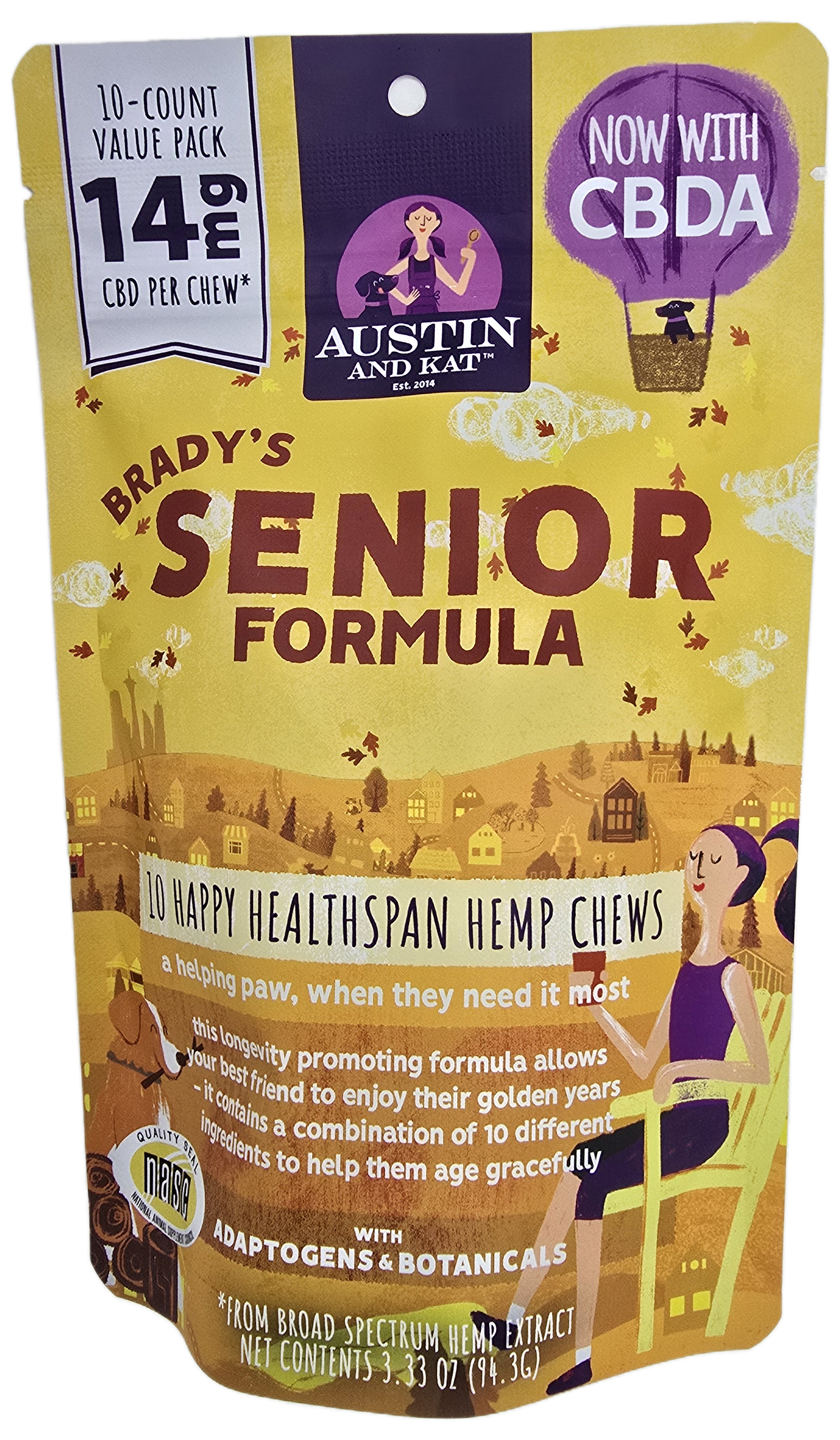 Austin and Kat Brady's Senior 14mg CBD Chews for Dogs - 10 Count back