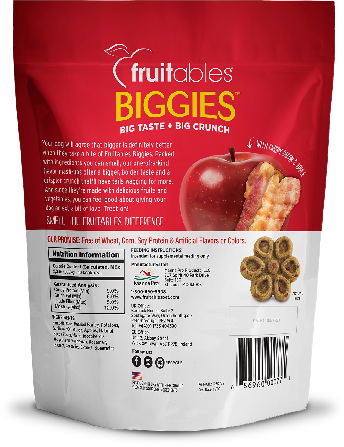 Fruitables Biggies Crispy Bacon & Apple Dog Treats - 16oz Bag