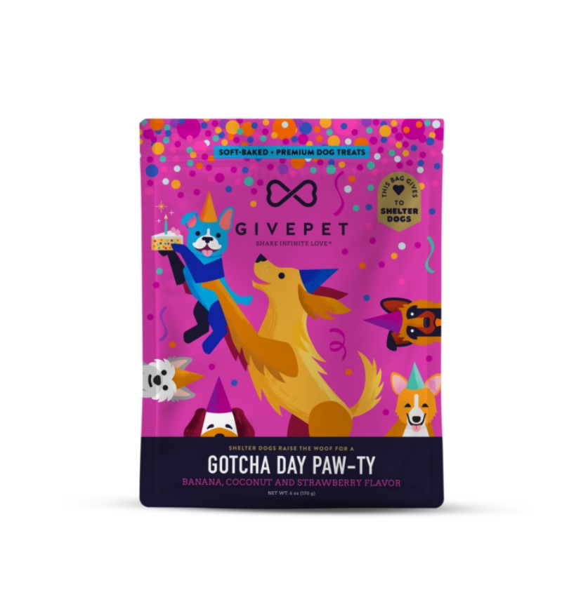 GivePet Gotcha Day Paw-ty Banana, Coconut and Strawberry Soft Baked Dog Treats - 6oz Bag