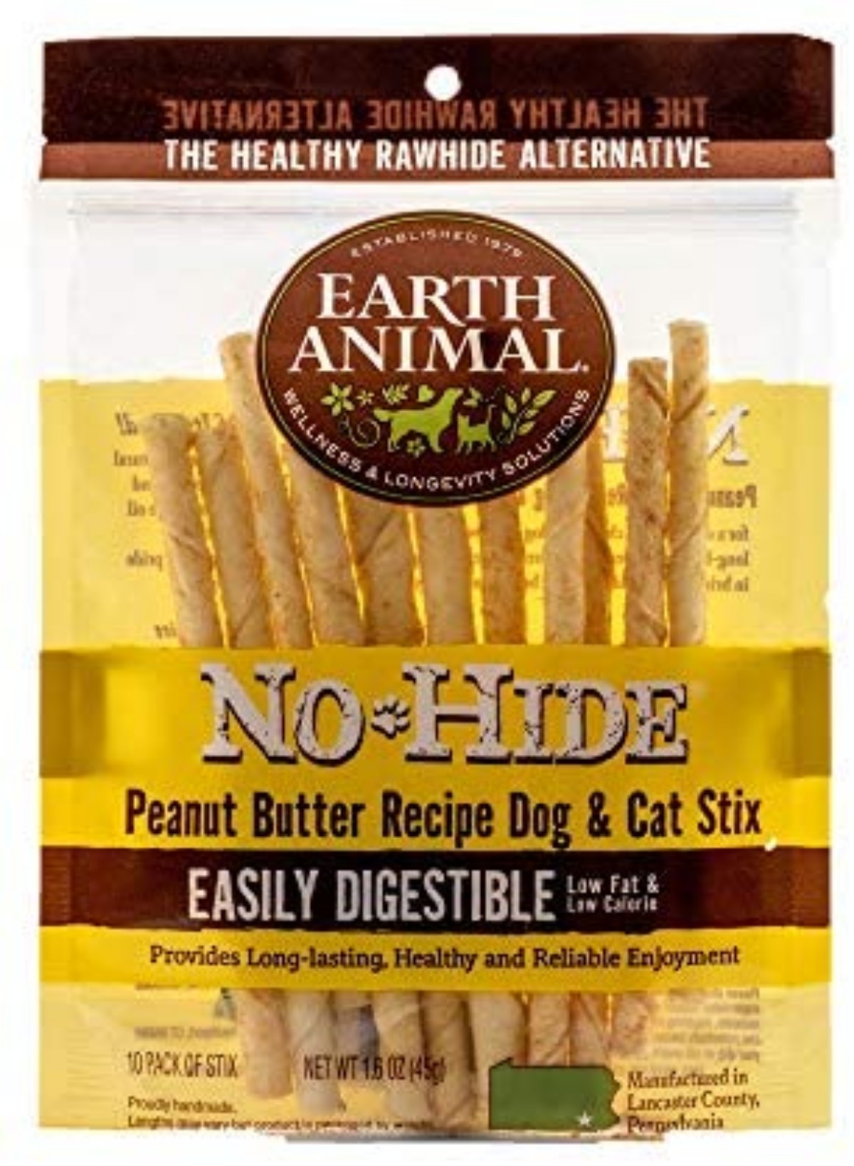 Earth Animal No Hide Peanut Butter Chew Stix - 10 Count