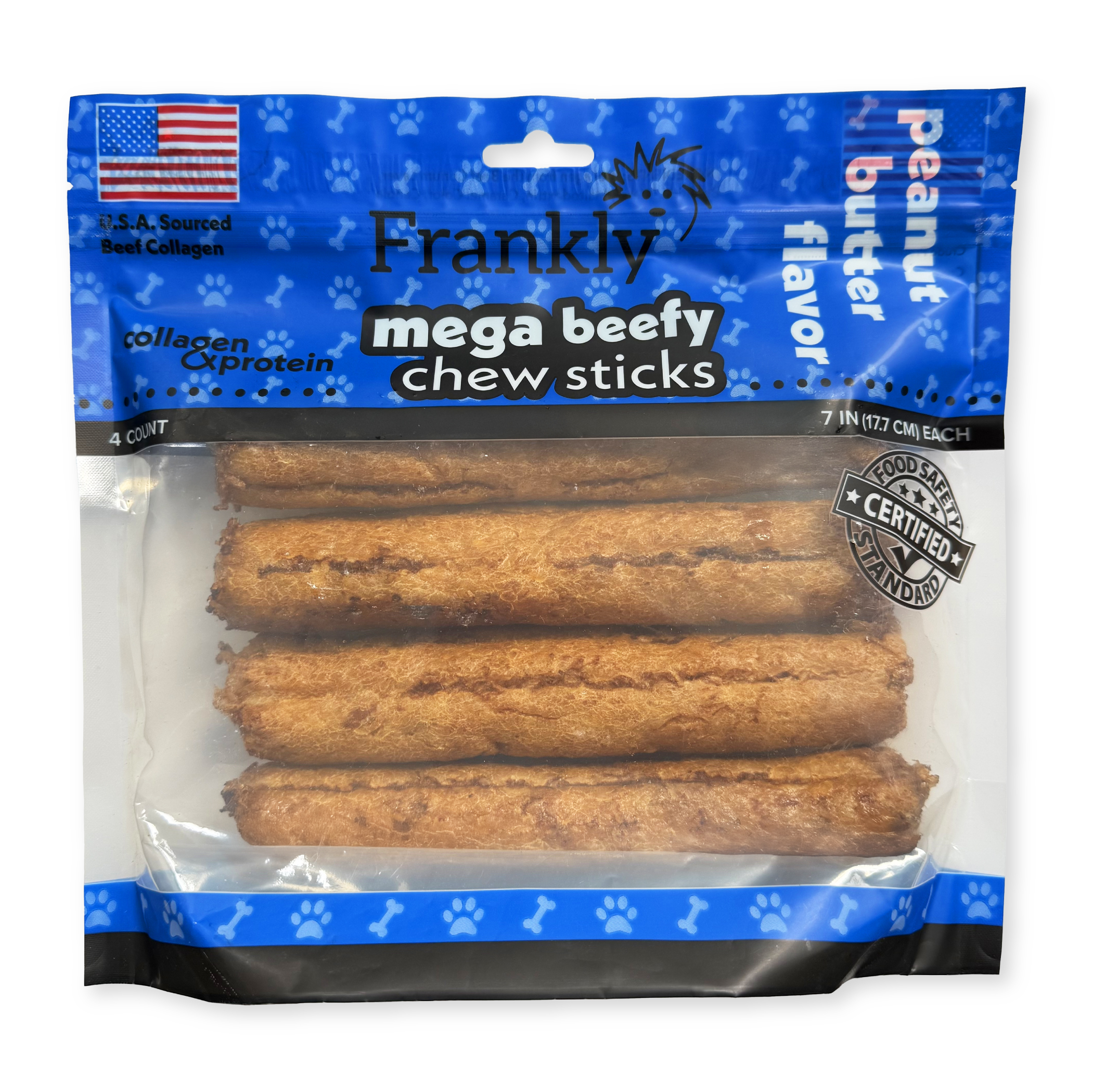 Frankly Pet Mega Beefy Chew Collagen Sticks Peanut Butter Flavor - 4 Pack