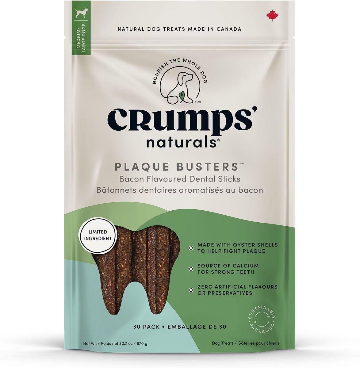 Crumps' Naturals Plaque Busters Bacon Dental Sticks