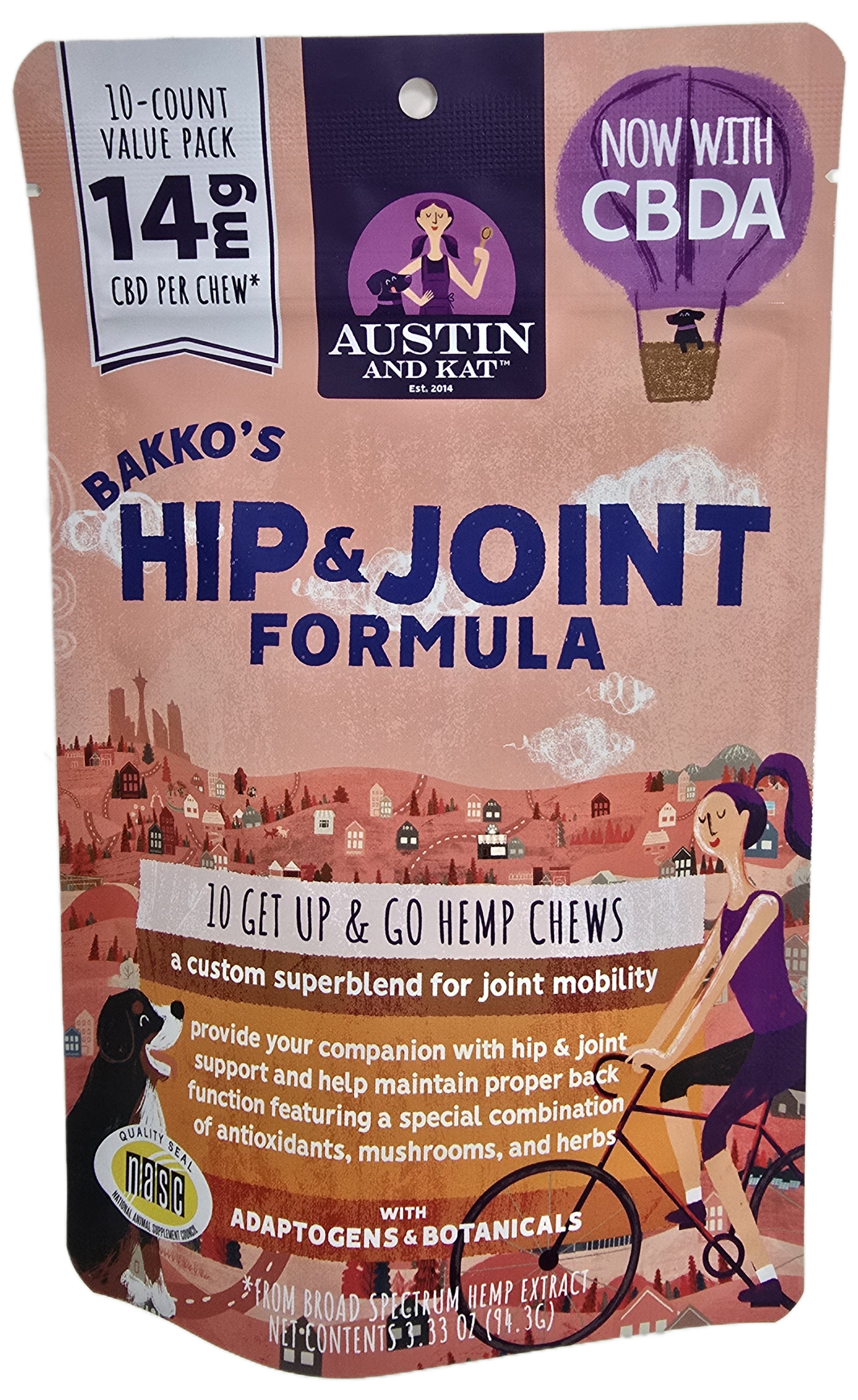 Austin and Kat Bakko's Hip & Joint 14mg CBD Chews for Dogs - 10 Count back