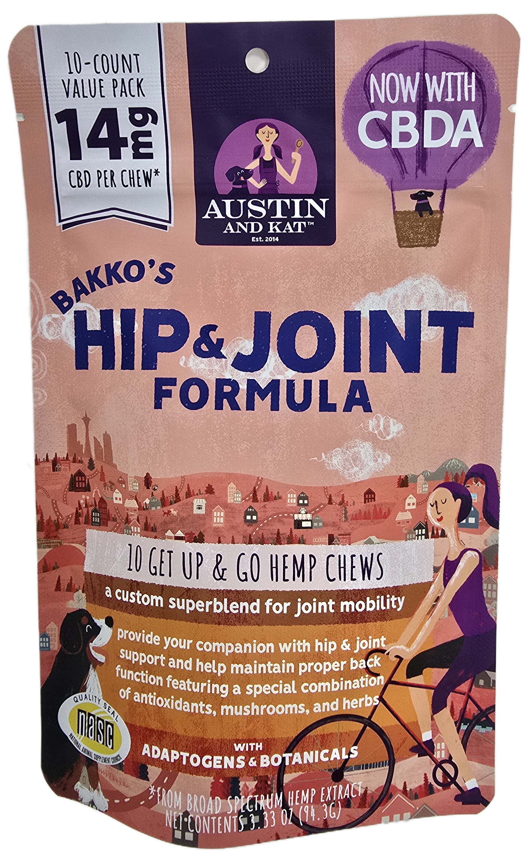 Austin and Kat Bakko's Hip & Joint 14mg CBD Chews for Dogs - 10 Count back