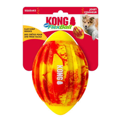 KONG Flexball Football Dog Toy with dog