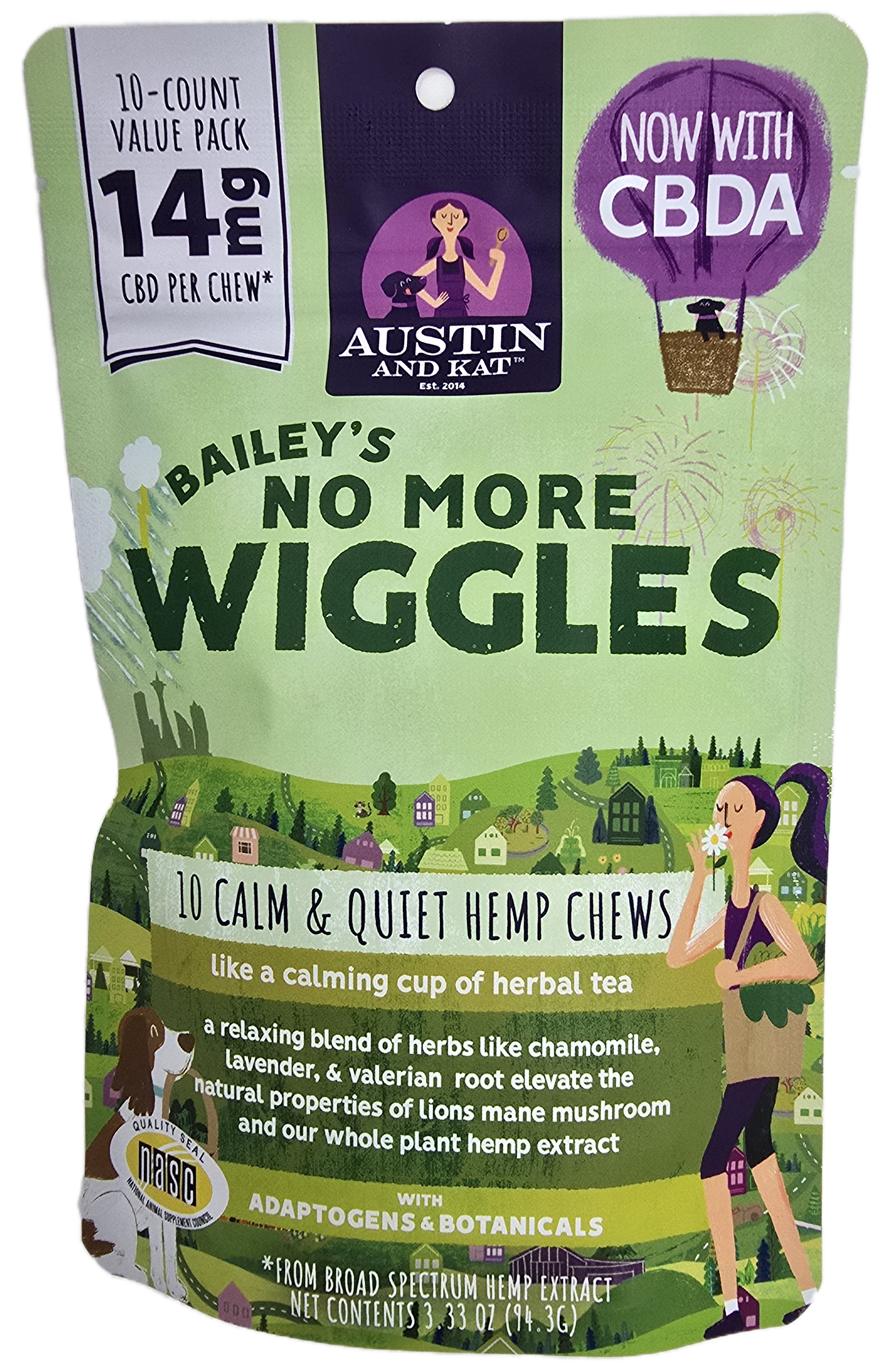 Austin and Kat Bailey's No More Wiggles 14mg CBD Chews for Dogs - 10 Count back