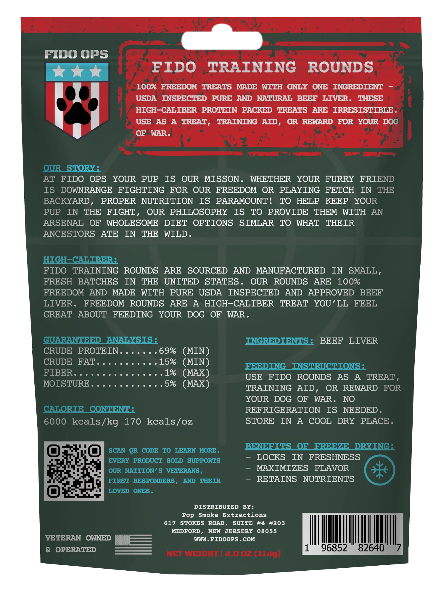 FIDO OPS Training Rounds Freeze-Dried Beef Liver Dog Treats - 4oz Bag