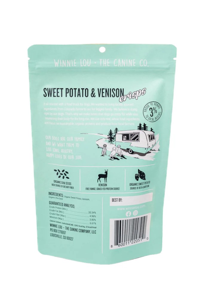Winnie Lou Sweet Potato and Venison Crisps - 2.5oz Bag