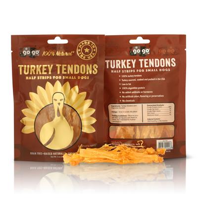 GoGo Turkey Tendon Half Strips USA Small Breed Dog Treats 2 oz.